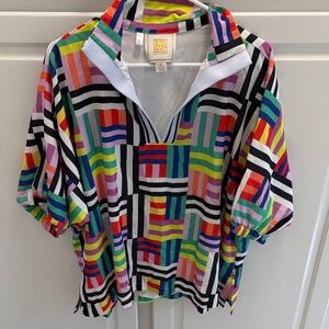 Colorblock Geometric Popover Top - Multicolor